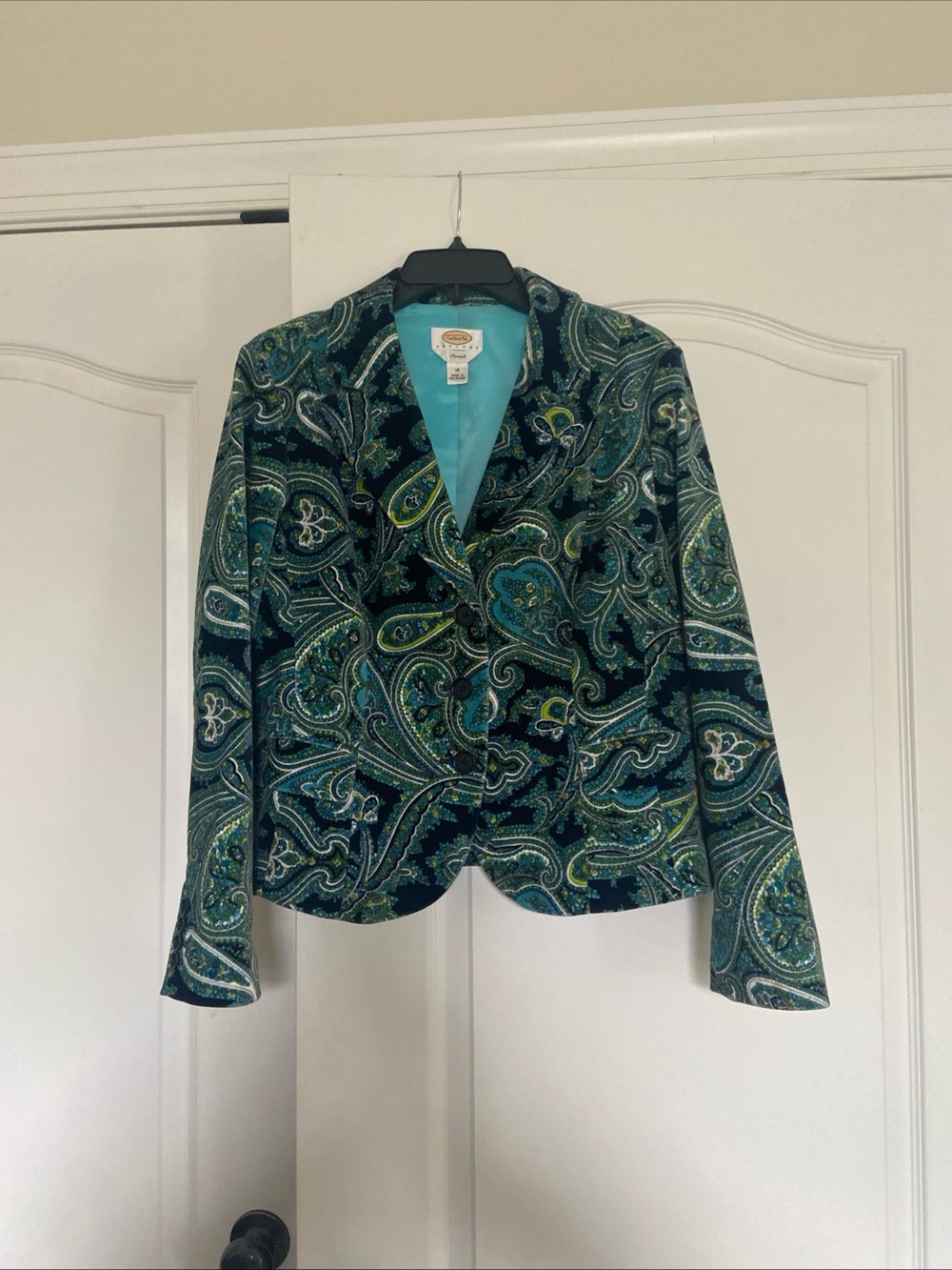 Talbots Teal and Navy Paisley Velvet Blazer